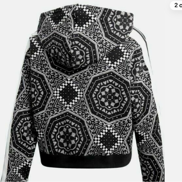Adidas Originals Kaleidoscope Print Womens Cropped Hoodie Black/White DX1158 - Picture 2 of 5